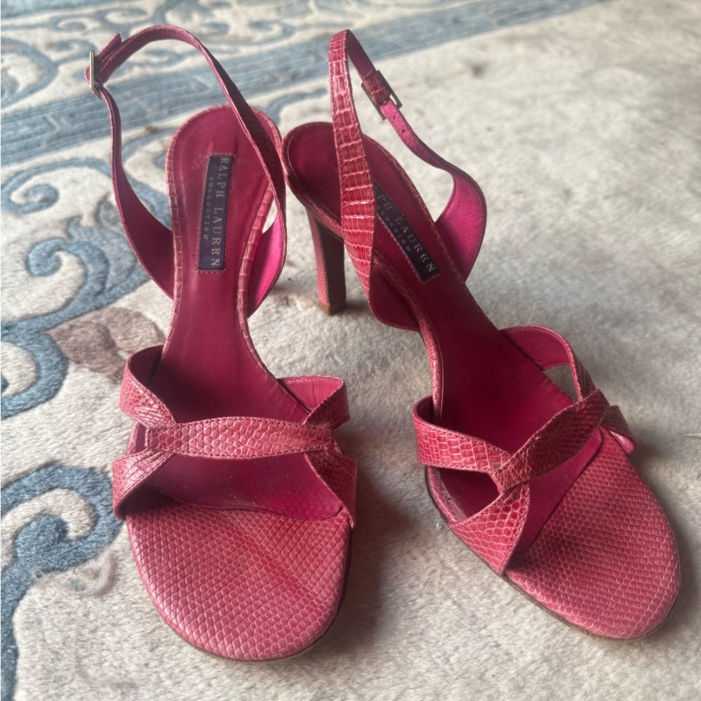 Vintage Ralph Lauren Lizard Leather Pink Strappy Heels